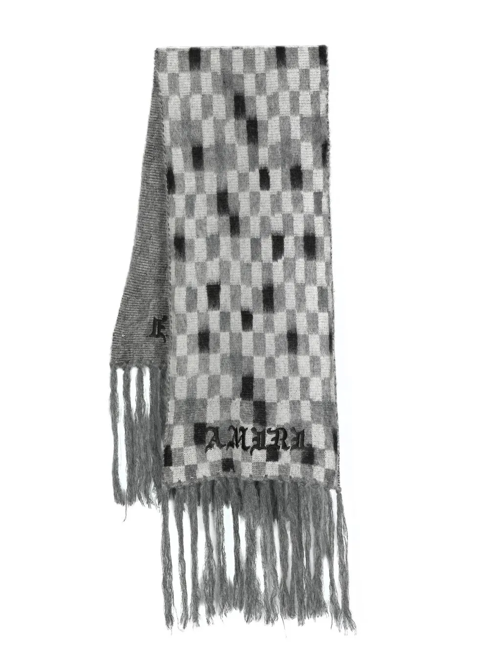 

AMIRI logo-embroidered checkerboard-knit scarf - Grey