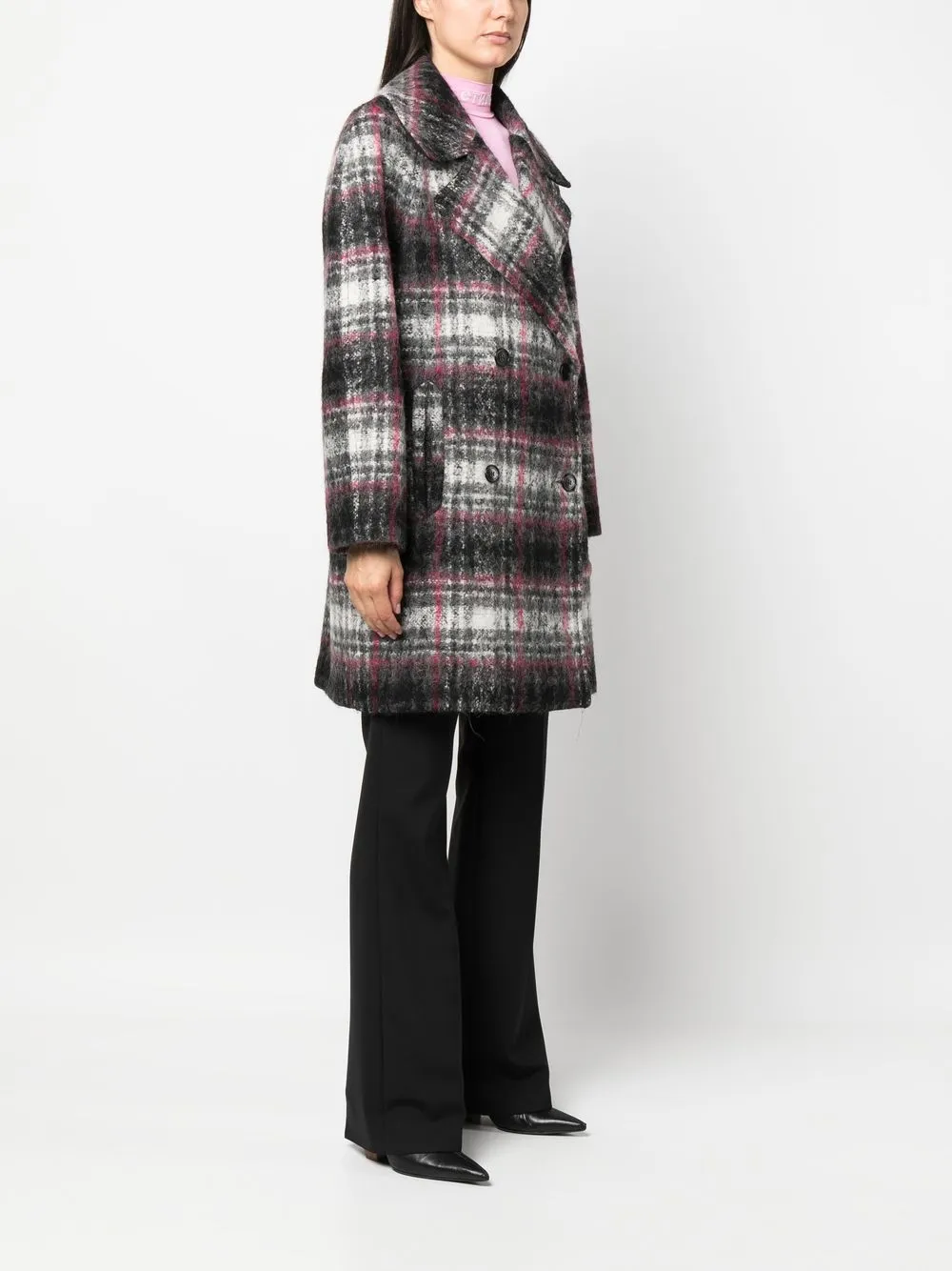 Shop Karl Lagerfeld Check Double-breasted Coat In Grey