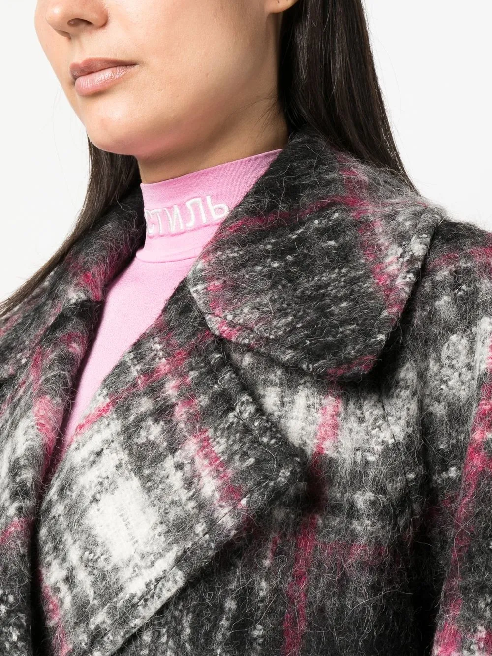 Shop Karl Lagerfeld Check Double-breasted Coat In Grey