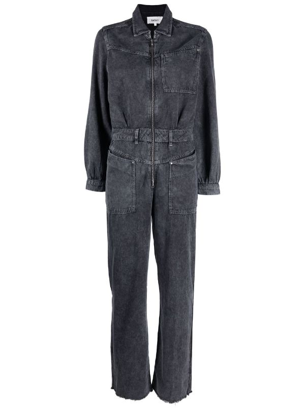 zip front denim jumpsuit