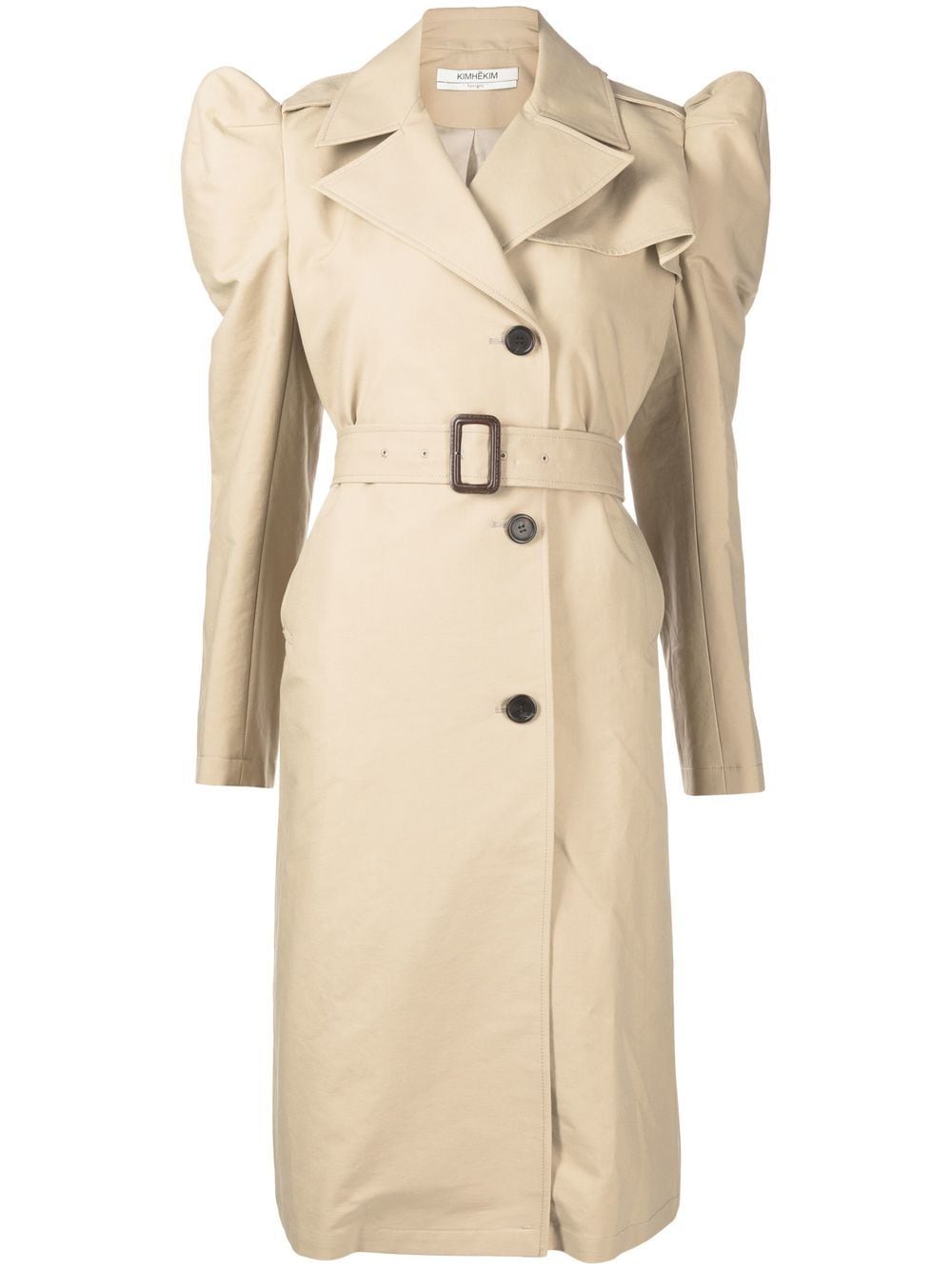 Kimhēkim Bella Puff-shoulder Belted Trench Coat In Brown | ModeSens