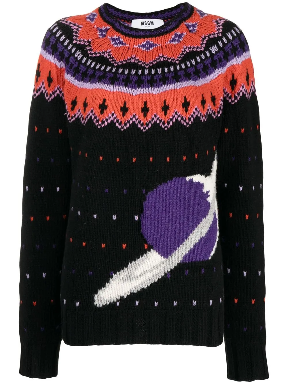 

MSGM intarsia-knit collar jumper - Black