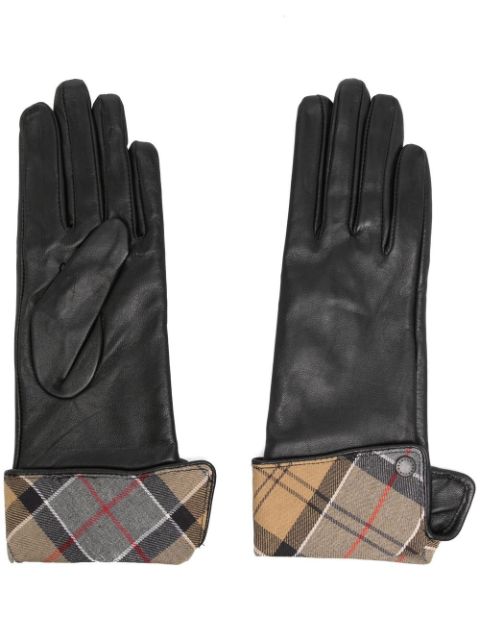 Barbour tartan-check leather gloves
