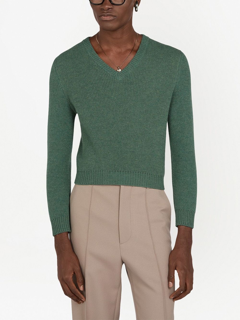 Shop Gucci V-neck Wool Jumper In Green