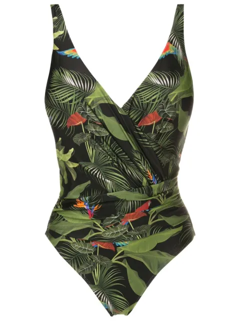 Lygia & Nanny Maisa leaf-print draped swimsuit 