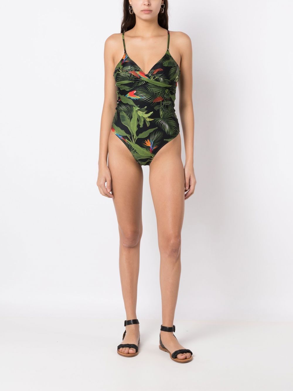 Shop Lygia & Nanny Bianca Leaf-print Swimsuit In Green