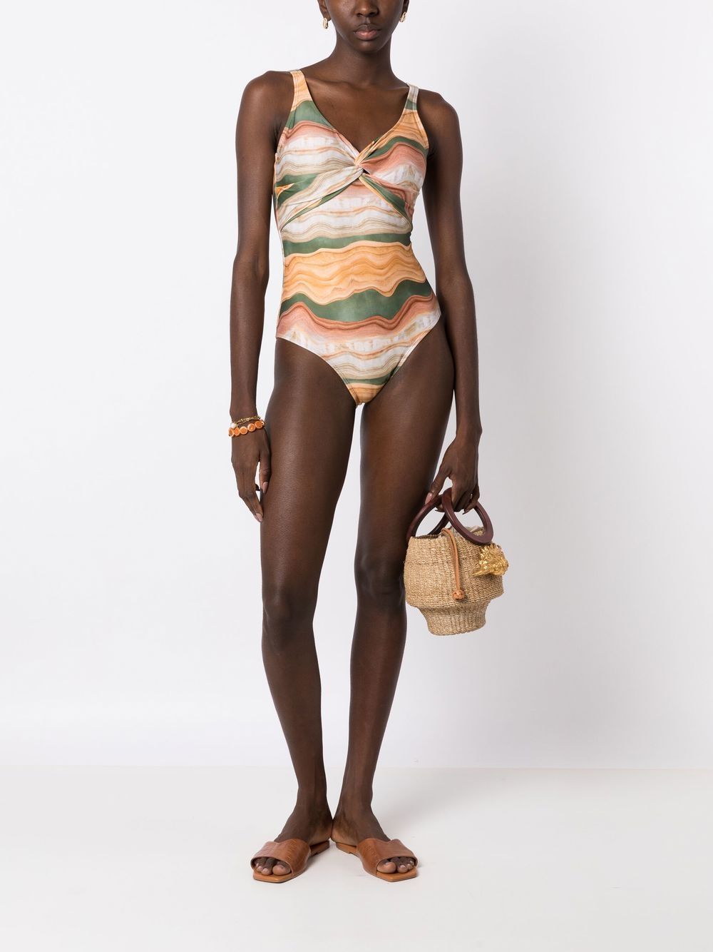 Shop Lygia & Nanny Adriana Twisted Printed Swimsuit In Brown