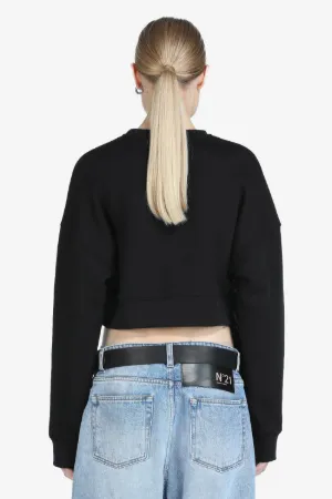 Feather-Trimmed Cropped Sweatshirt