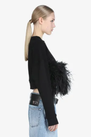 Feather-Trimmed Cropped Sweatshirt