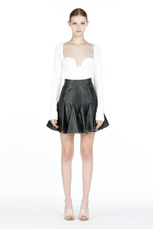 Pleated Leather Mini Skirt