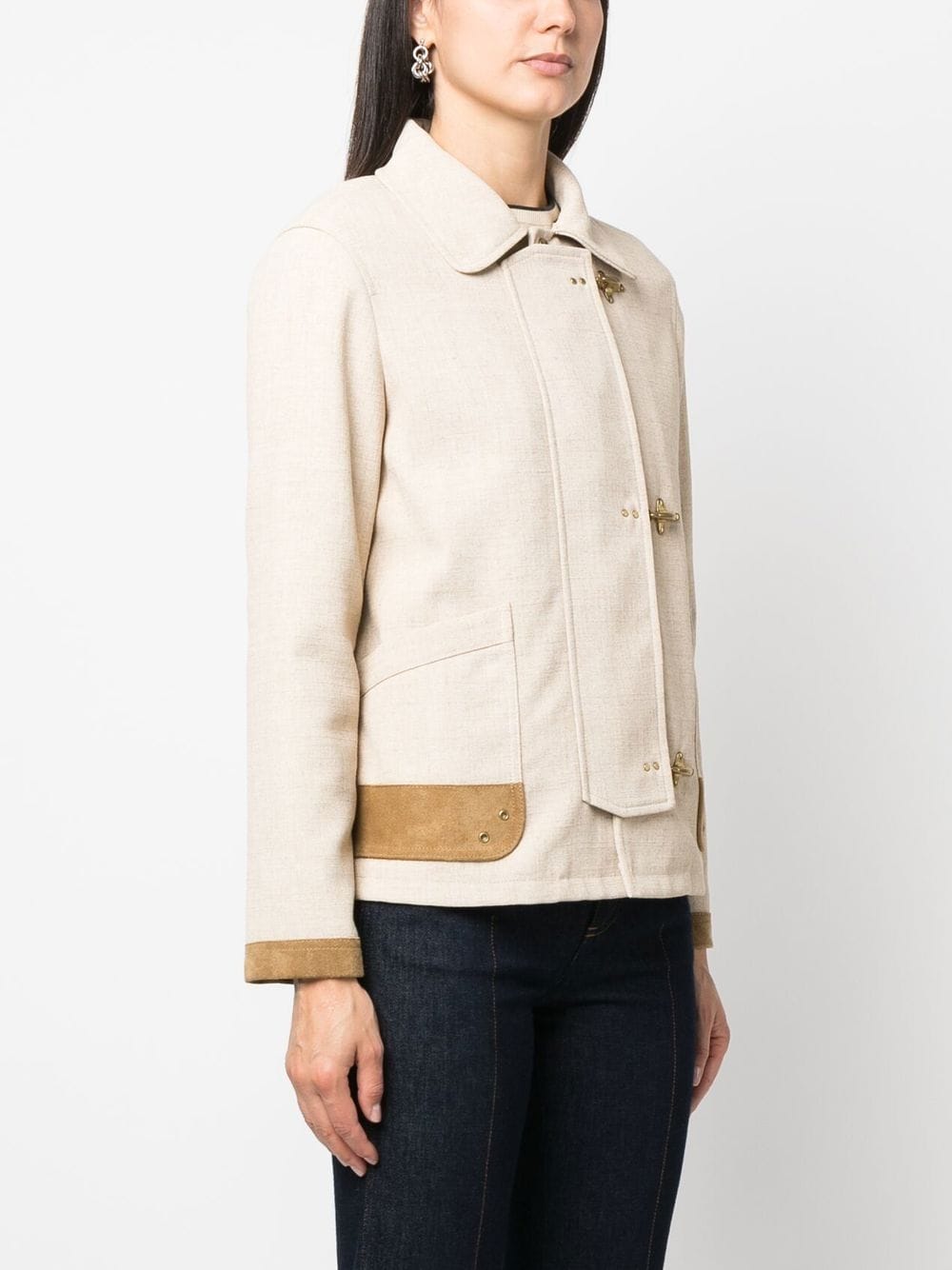 Shop Fay Contrasting-trim Fitted Jacket In Neutrals