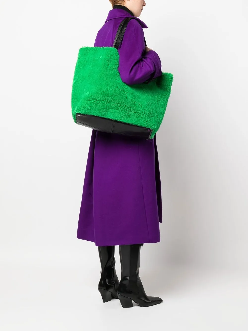 STAND STUDIO Shopper van imitatie lamswol - Groen