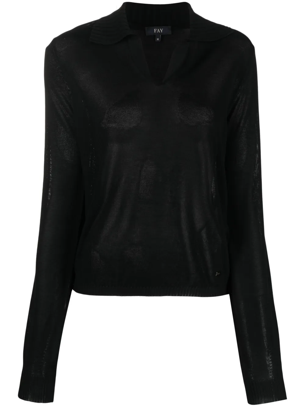 Fay Knitted Polo Jumper In Schwarz