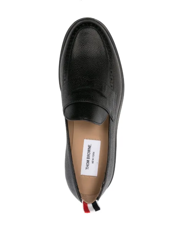 Thom Browne Pebbled Leather Penny Loafers | Black | FARFETCH