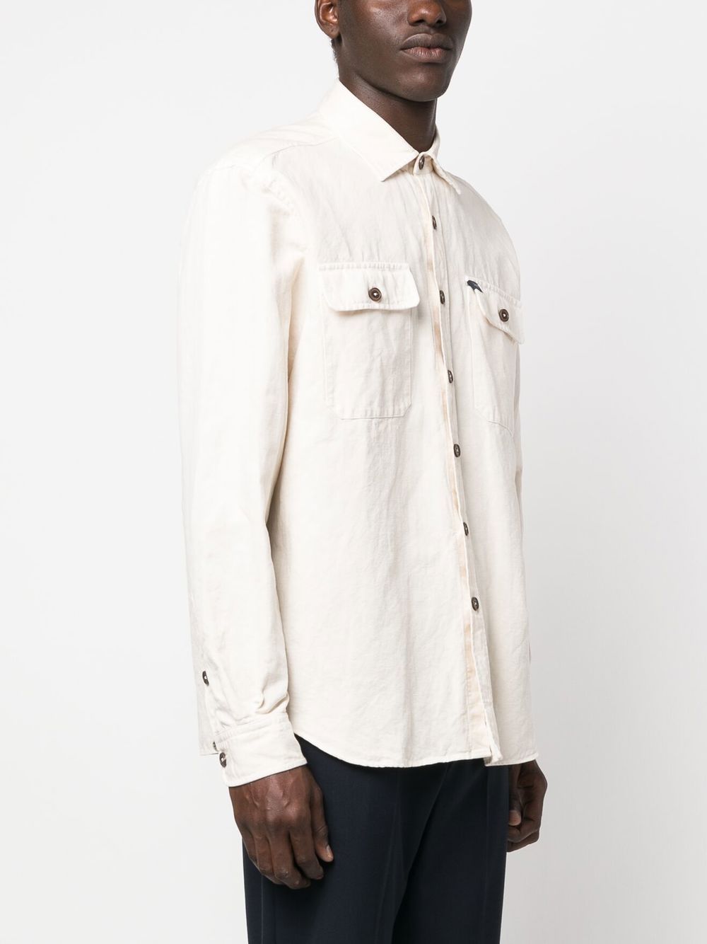 Shop Fay Logo-patch Button-up Shirt In White