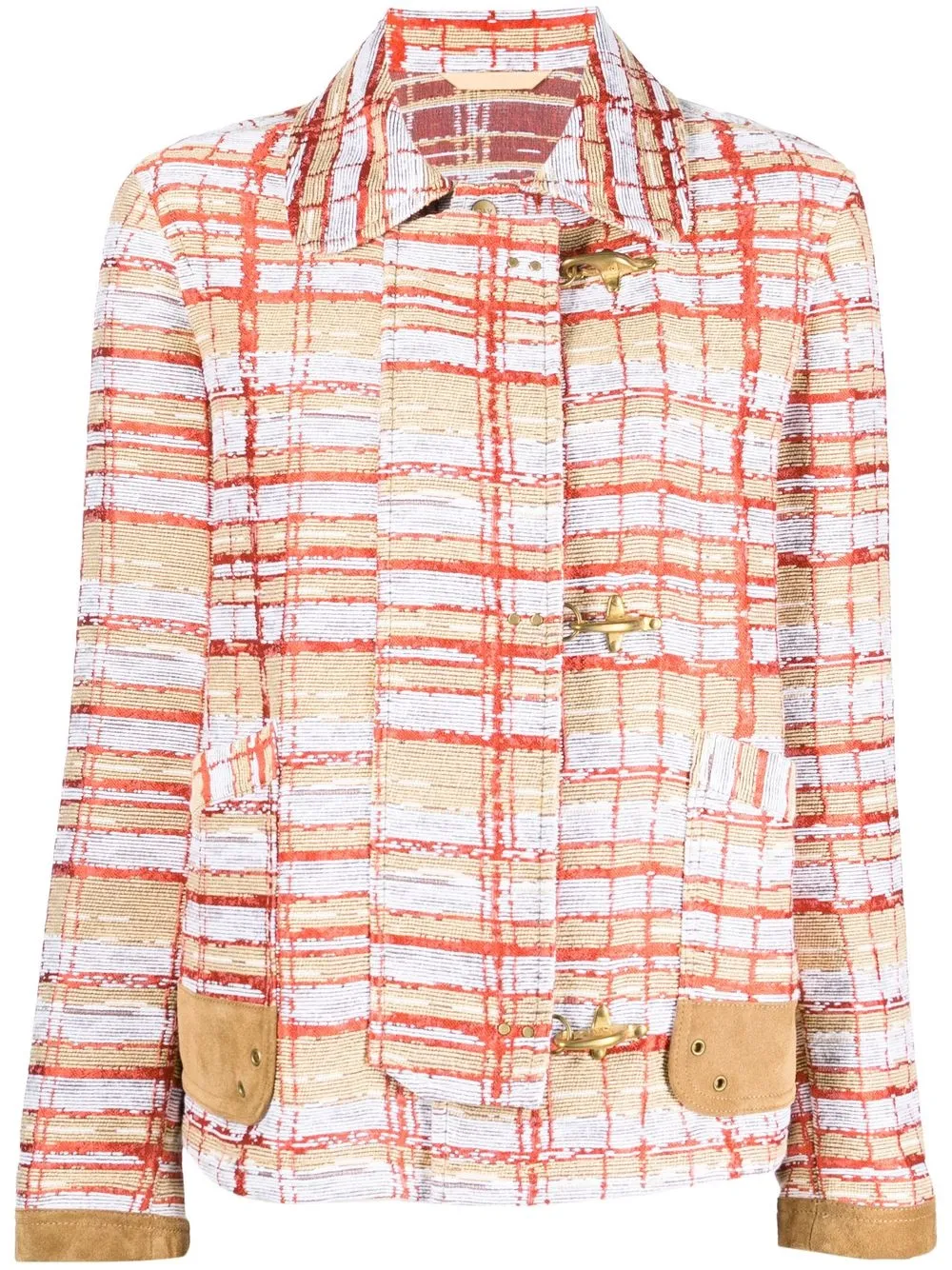 

Fay check-print fitted jacket - Orange