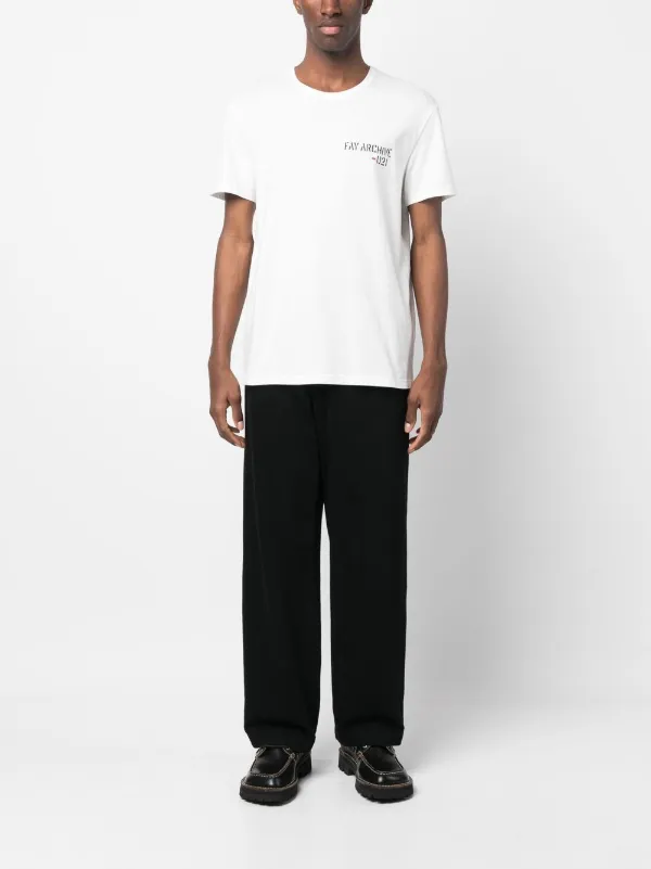 【関税&送料込】Fay T-shirts and Polos White Fay stretch cotton T-shirt with breast pocket for men