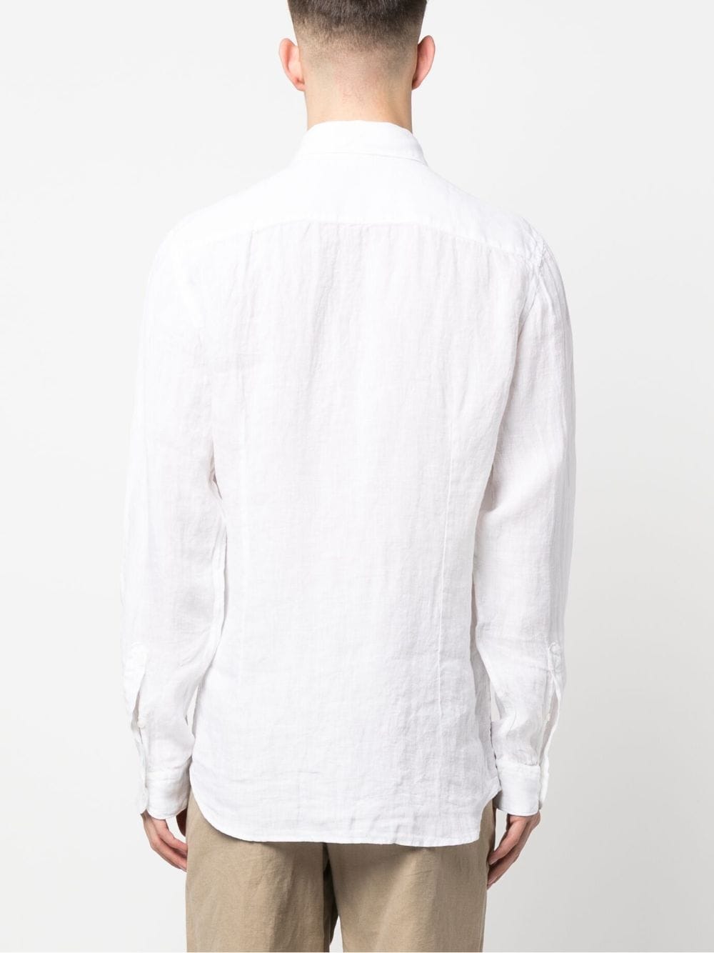 Shop Fay Logo-patch Detail Linen Shirt In Weiss