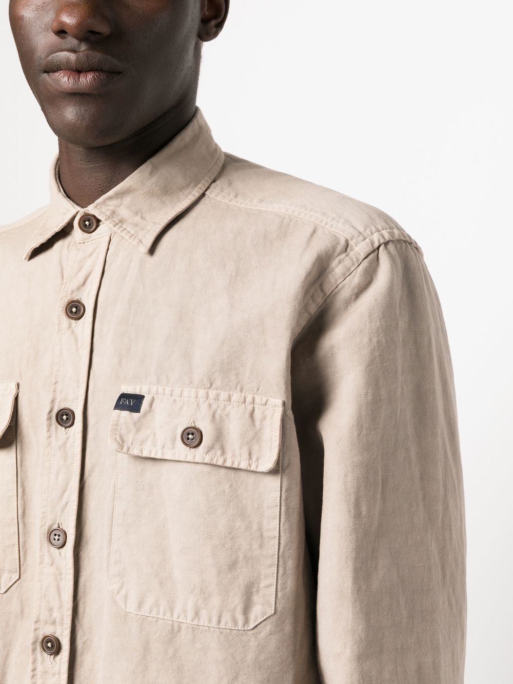 Shop Fay Logo-patch Button-up Shirt In Neutrals