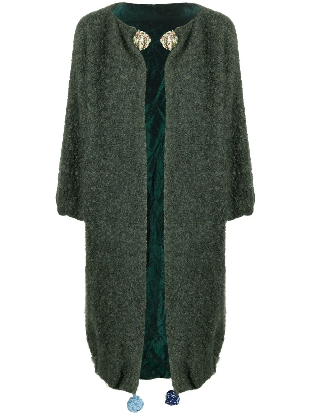 

Daniela Gregis knotted pompom detail wool coat - Green