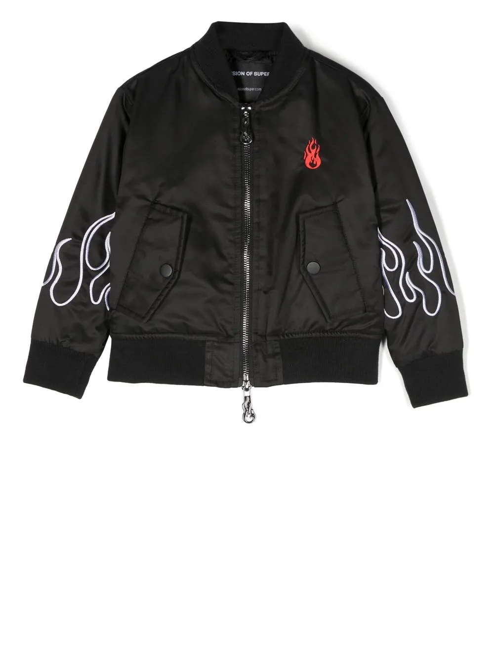 

Vision Of Super Kids flame embroidery zip-up jacket - Black