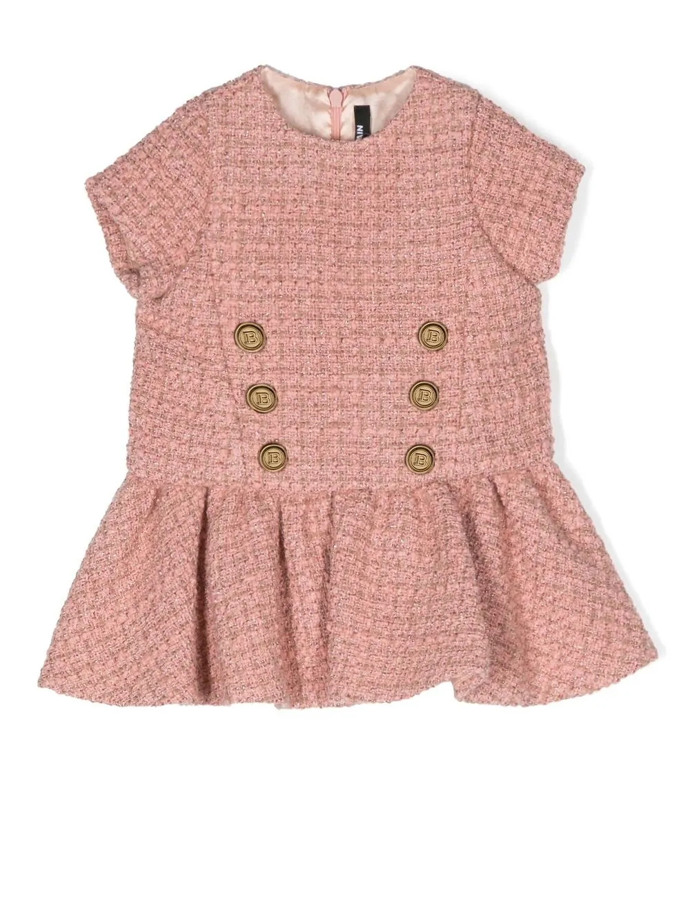 Balmain Kids tweed peplum double-breasted dress - Pink