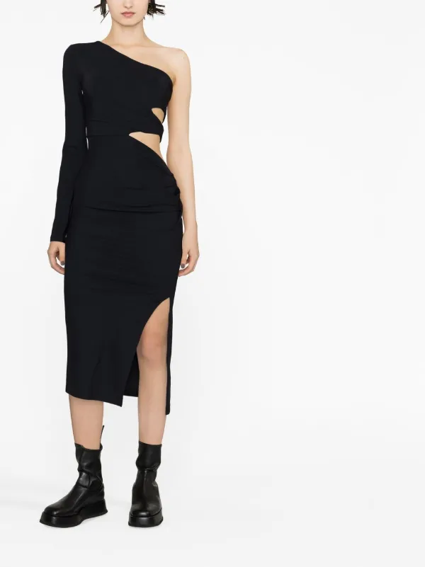 One shoulder midi outlet dress black