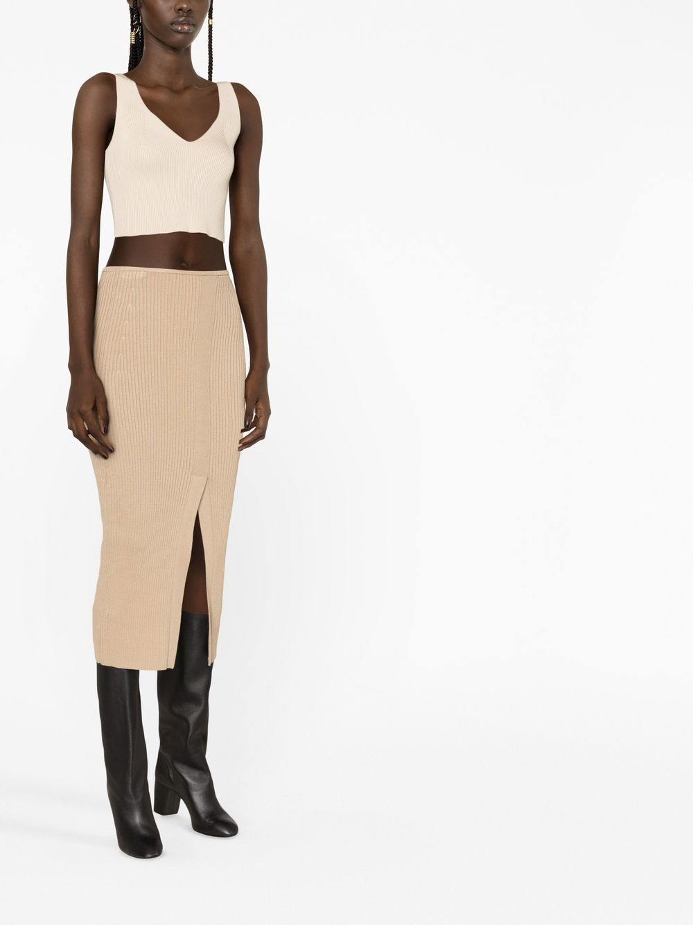 Shop Patrizia Pepe Ribbed-knit Pencil Skirt In Neutrals