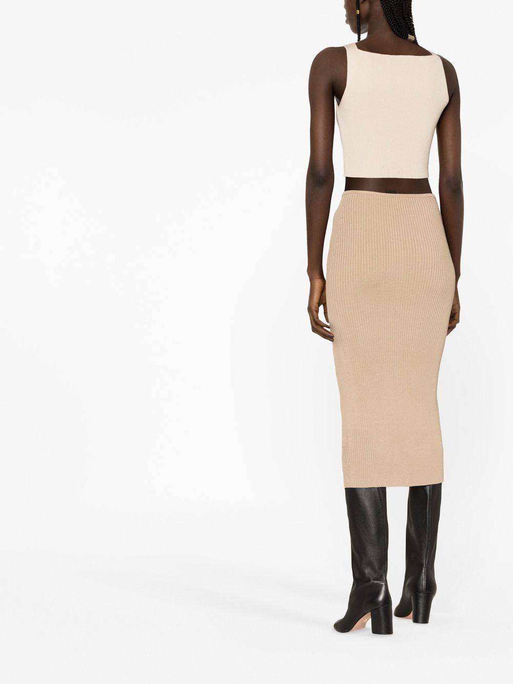 Shop Patrizia Pepe Ribbed-knit Pencil Skirt In Neutrals