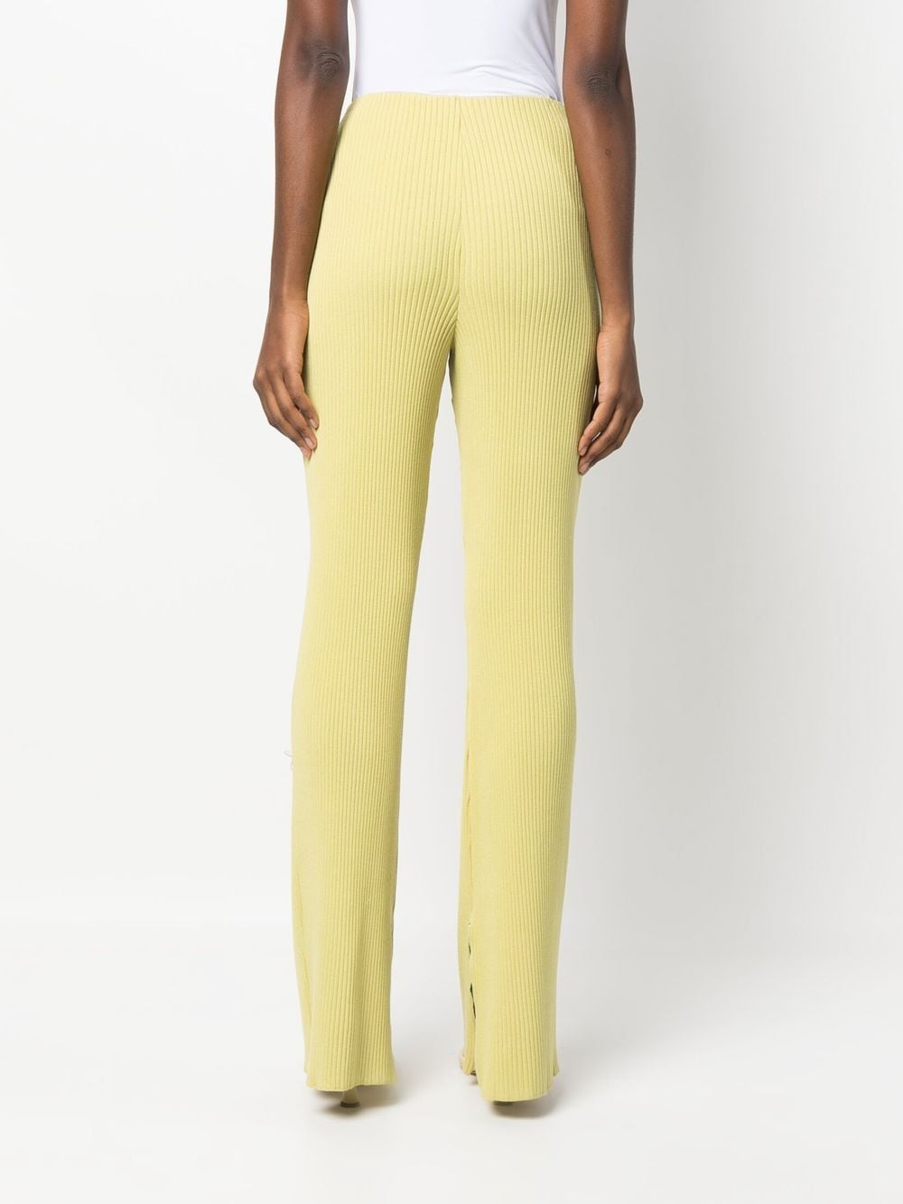 Shop Patrizia Pepe Ribbed-knit Side-slit Trousers In Yellow