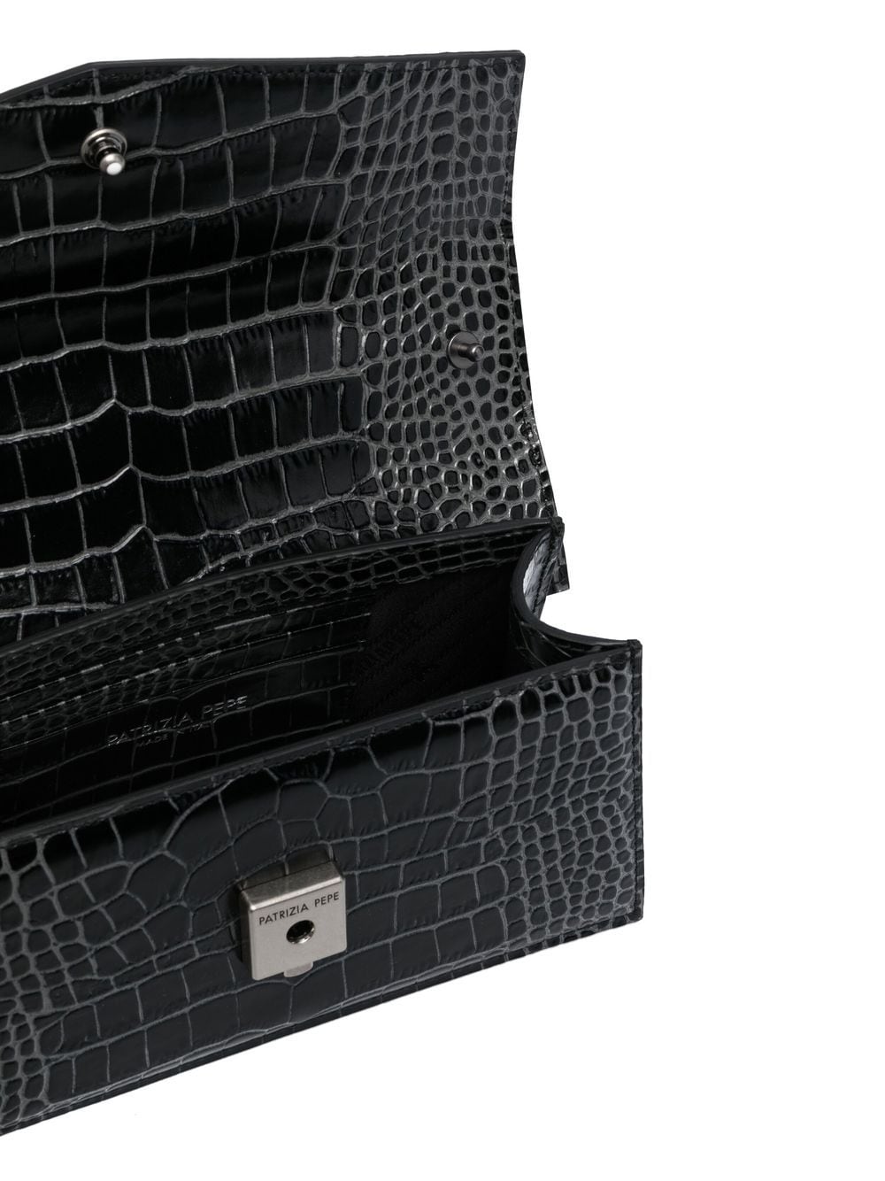 Shop Patrizia Pepe Fly Bamby Crocodile-effect Bag In Black