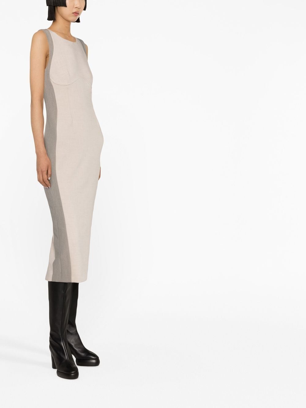 Shop Patrizia Pepe Sleeveless Contrast-panel Midi Dress In Neutrals