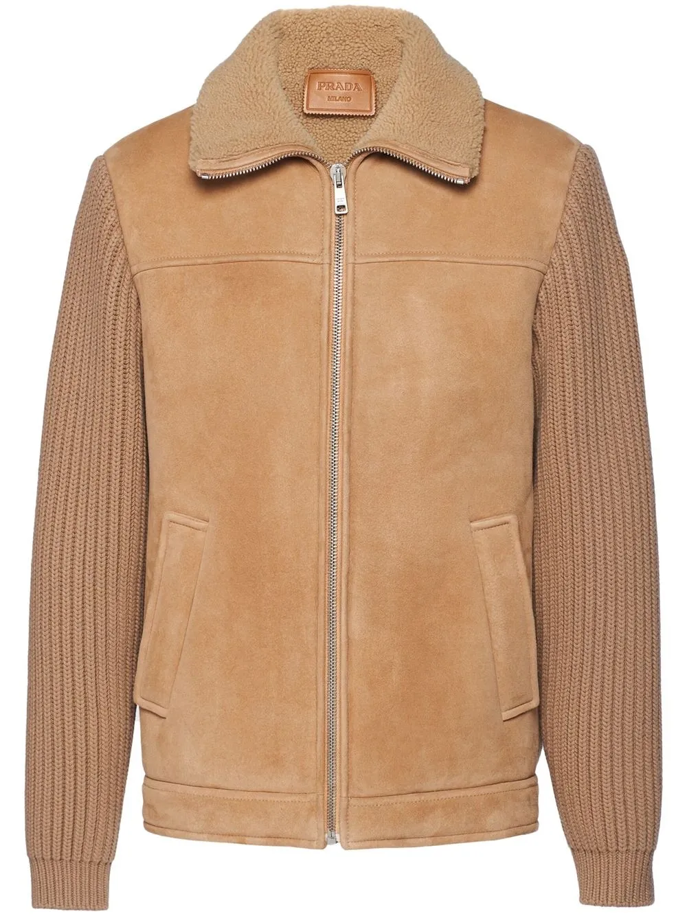 Prada logo-patch Shearling zip-up Jacket - Farfetch