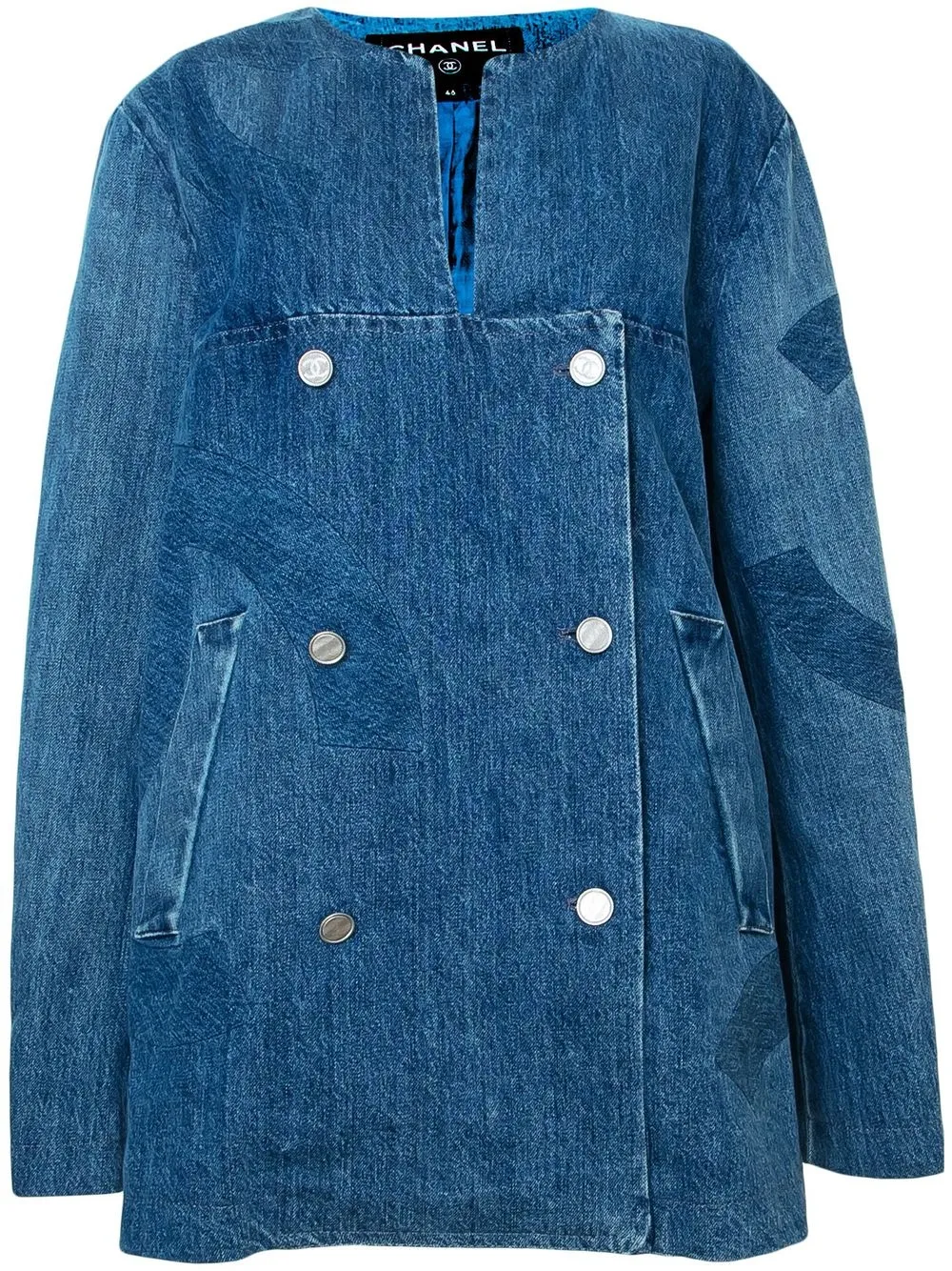 

Chanel Pre-Owned CC-buttons double-breasted denim jacket - Blue