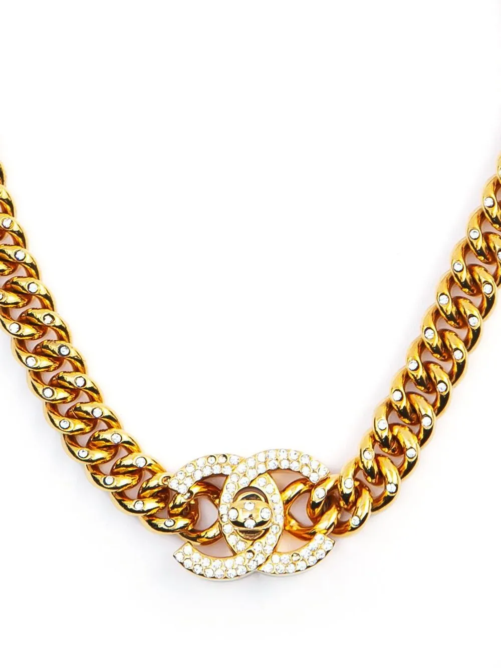 

Chanel Pre-Owned 1996 F/W Cocomark rhinestone chain necklace - Gold