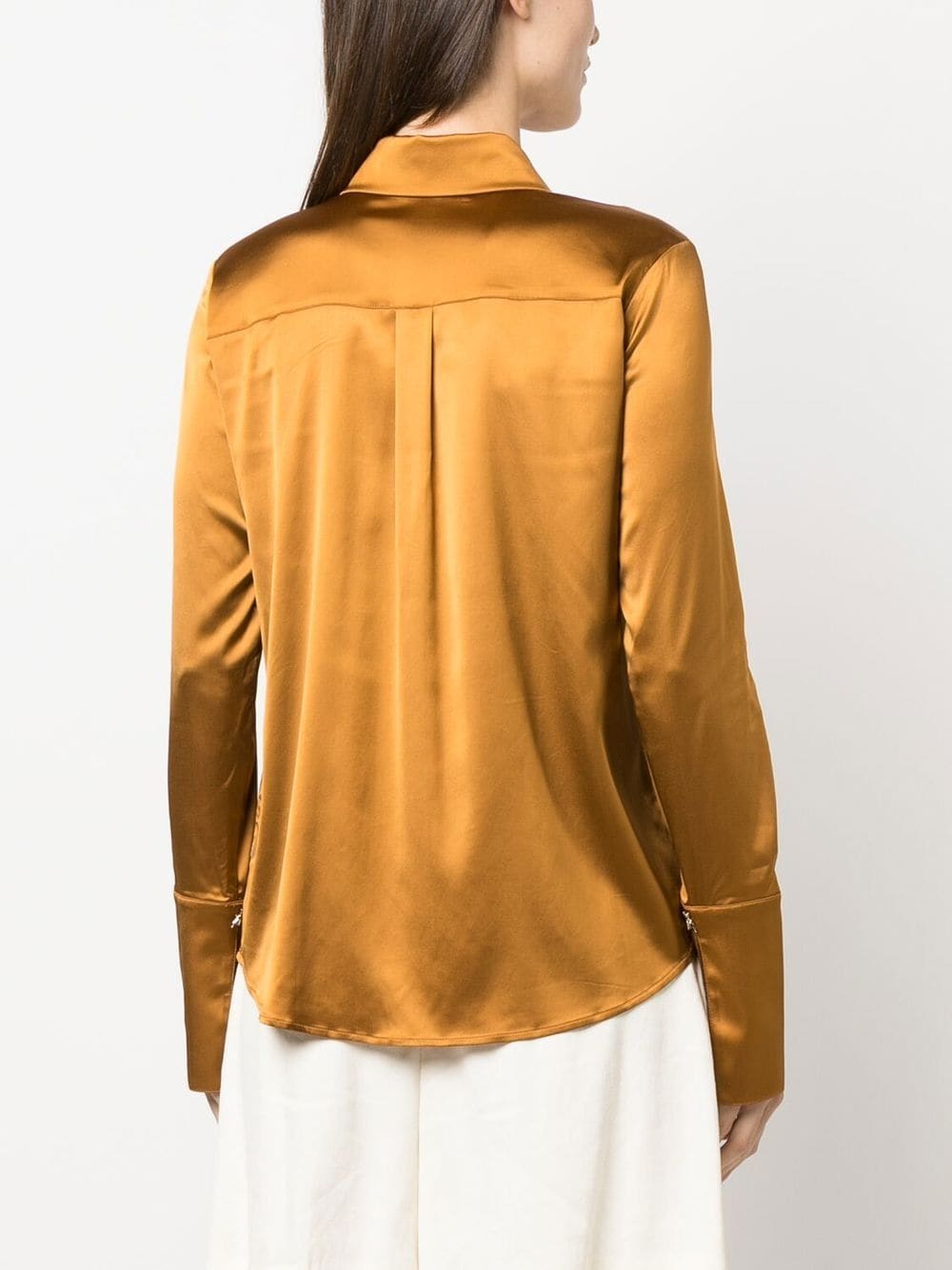 Shop Patrizia Pepe Long-sleeve Satin Shirt In Brown