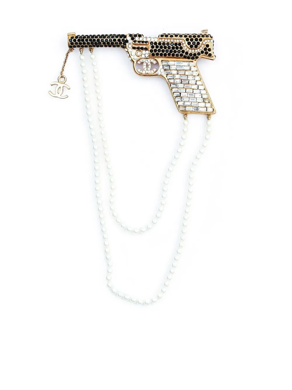 

Chanel Pre-Owned rhinestone-embellished gun motif brooch - Gold