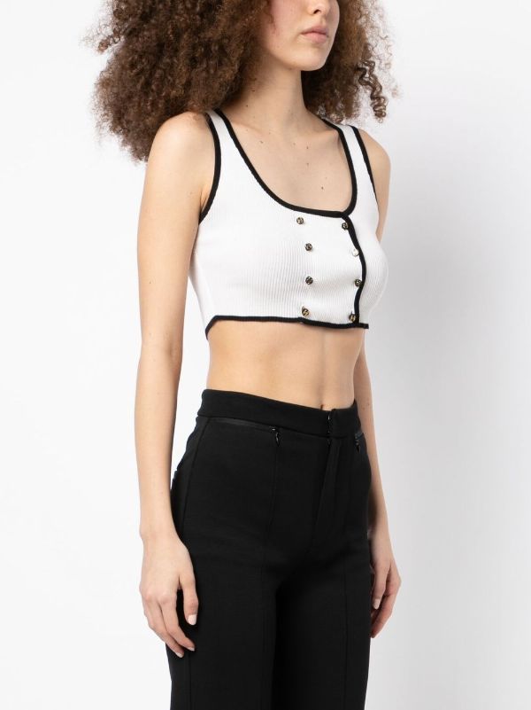 Chanel Pre-owned Rib-Knit Cropped Tank Top - White