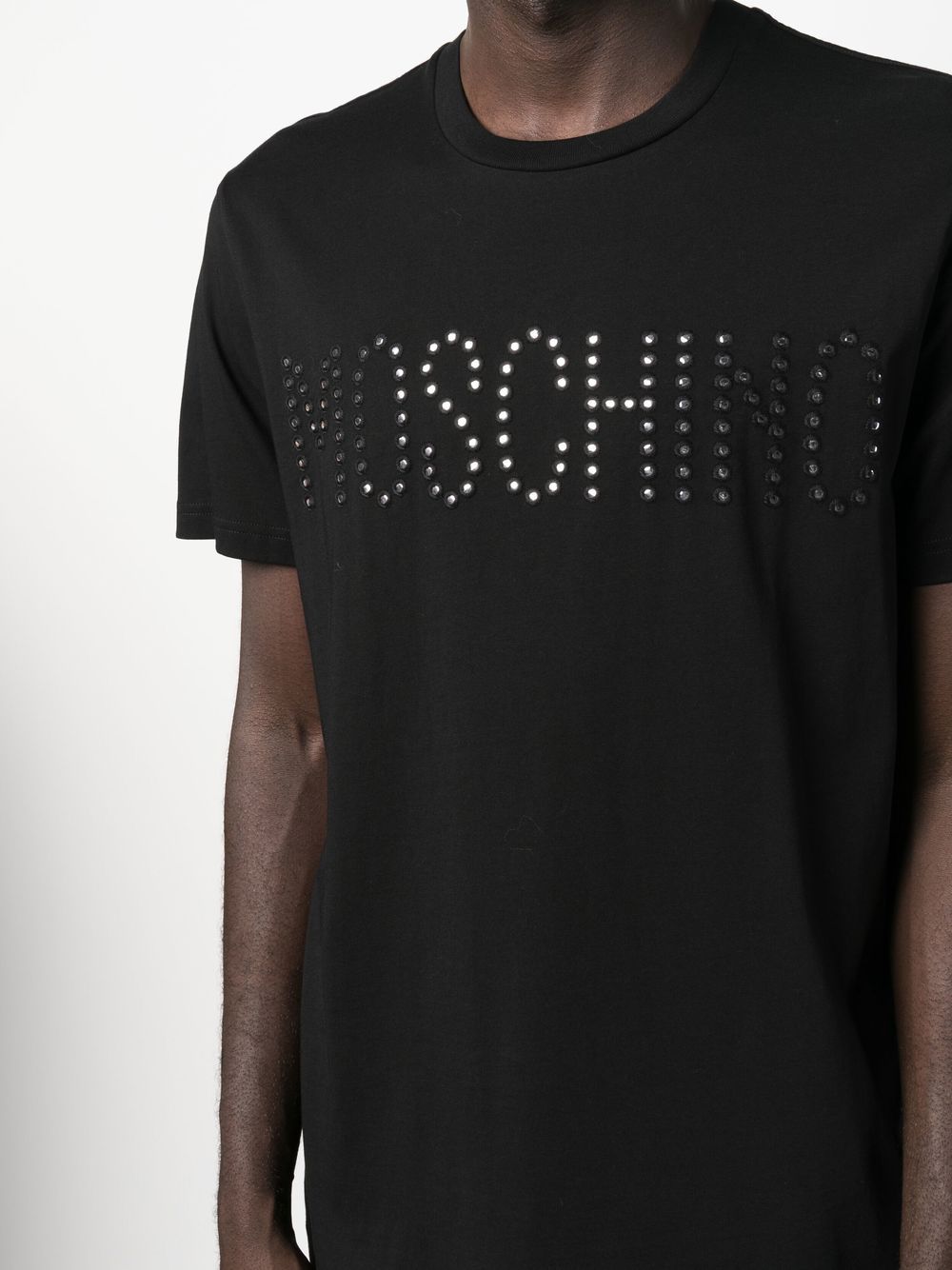 Shop Moschino Studded Logo T-shirt In Black