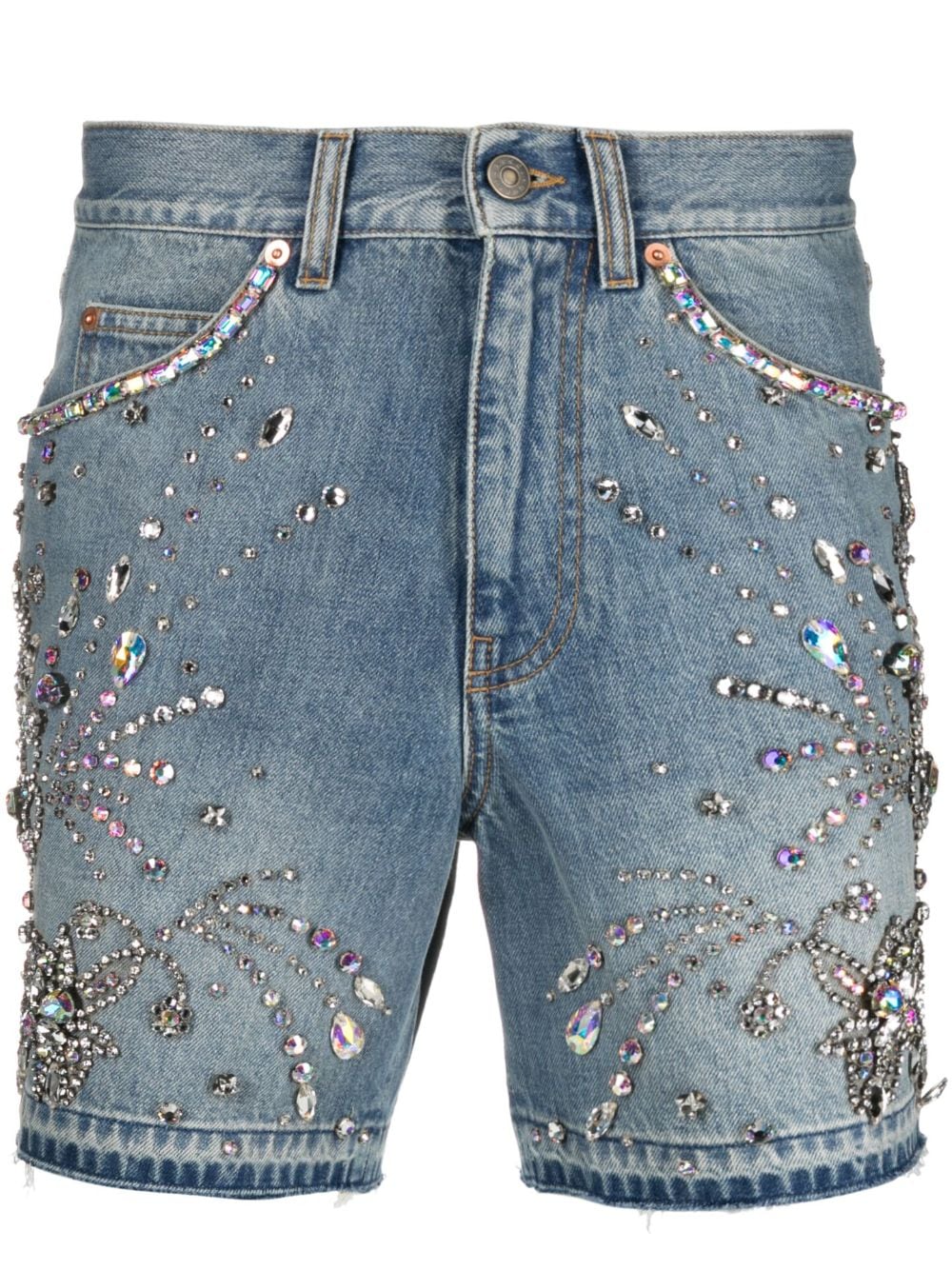 Shop Gucci Crystal-embellished Denim Shorts In Blue