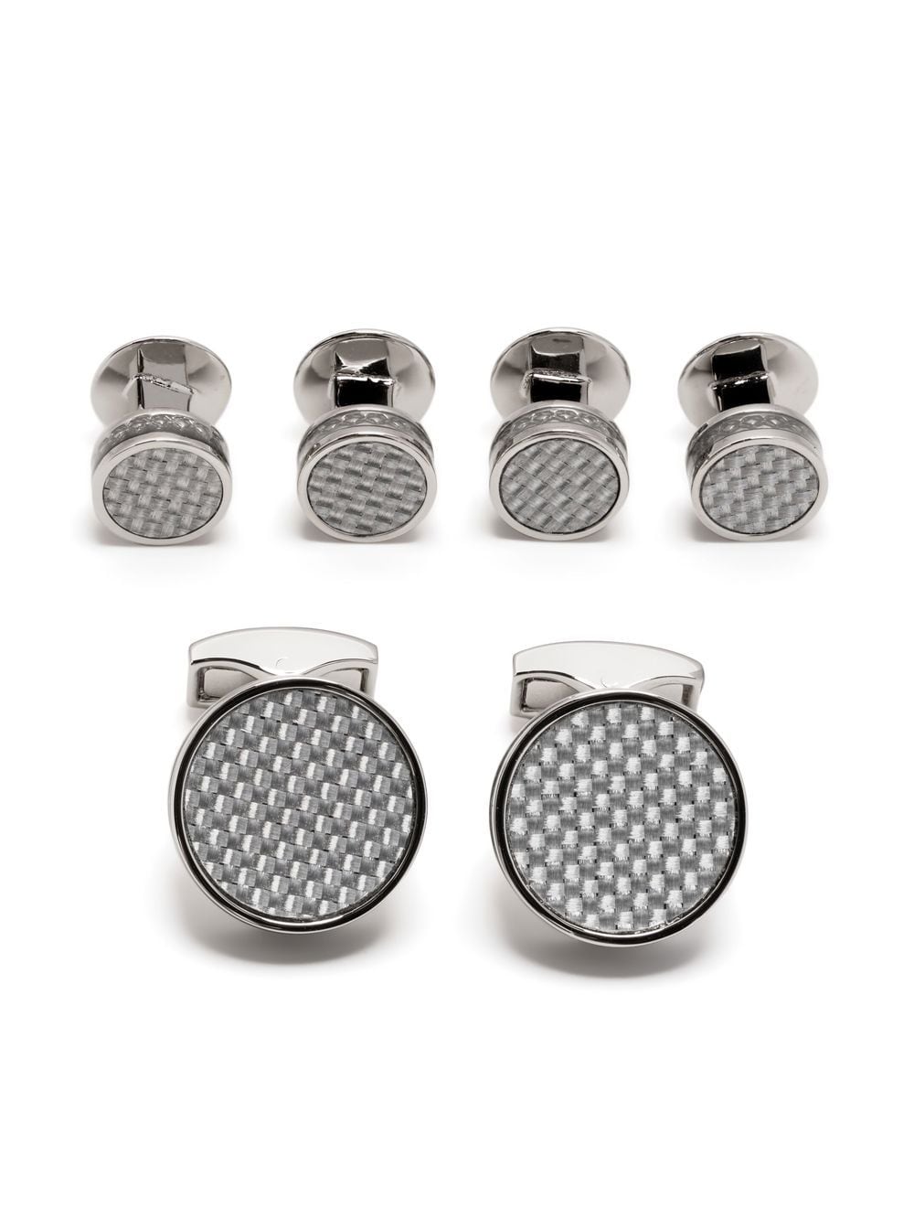 Tateossian Rhodium-plated Disc And Stud Cufflink Set In Silber