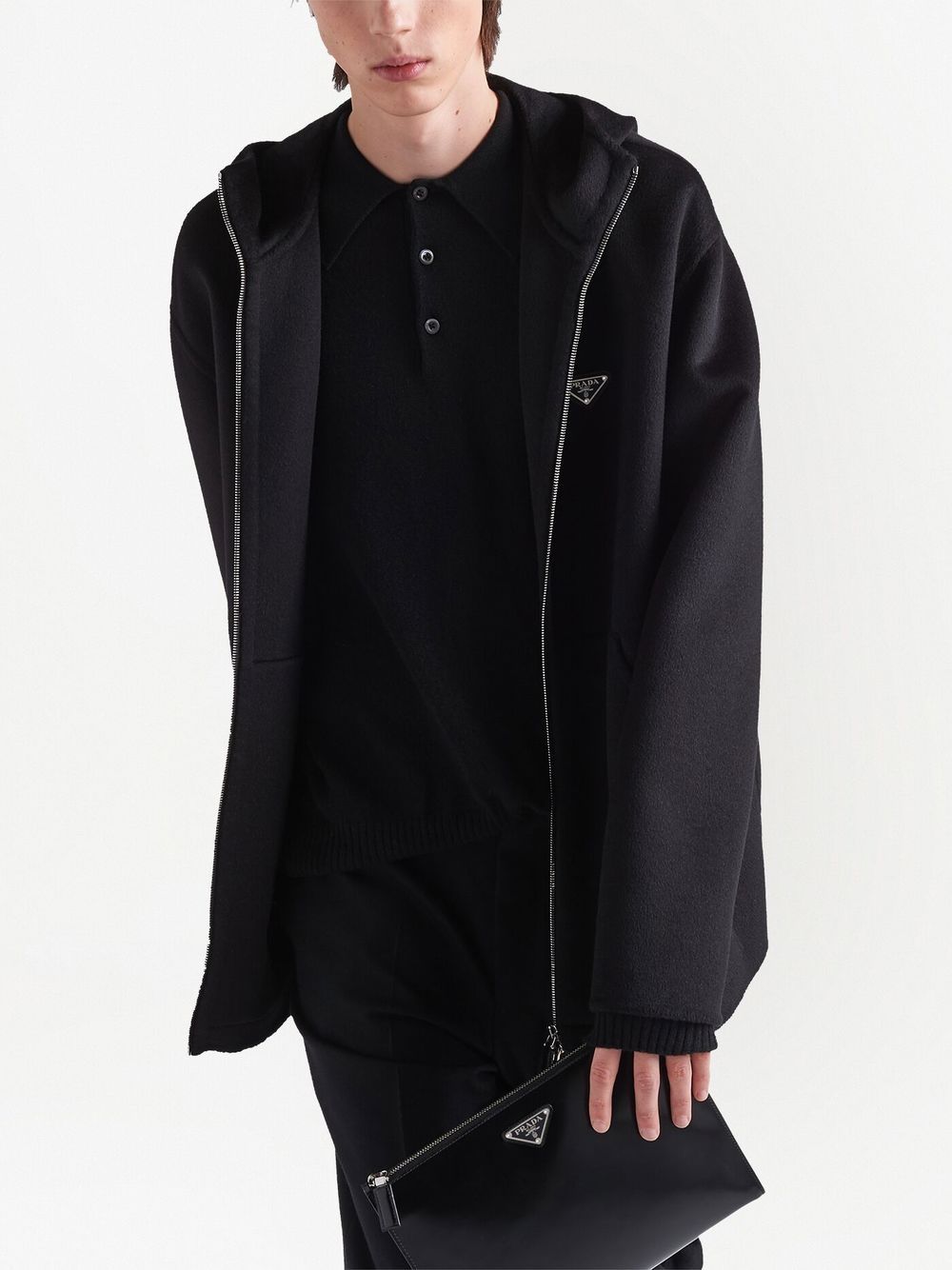 Shop Prada Triangle-logo Zip-up Hoodie In Black