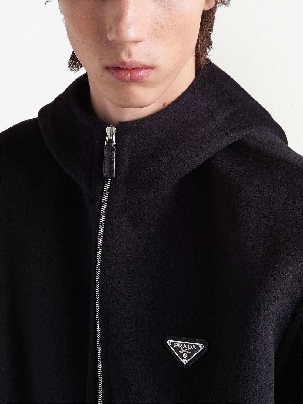 Shop Prada Triangle-logo Zip-up Hoodie In Black