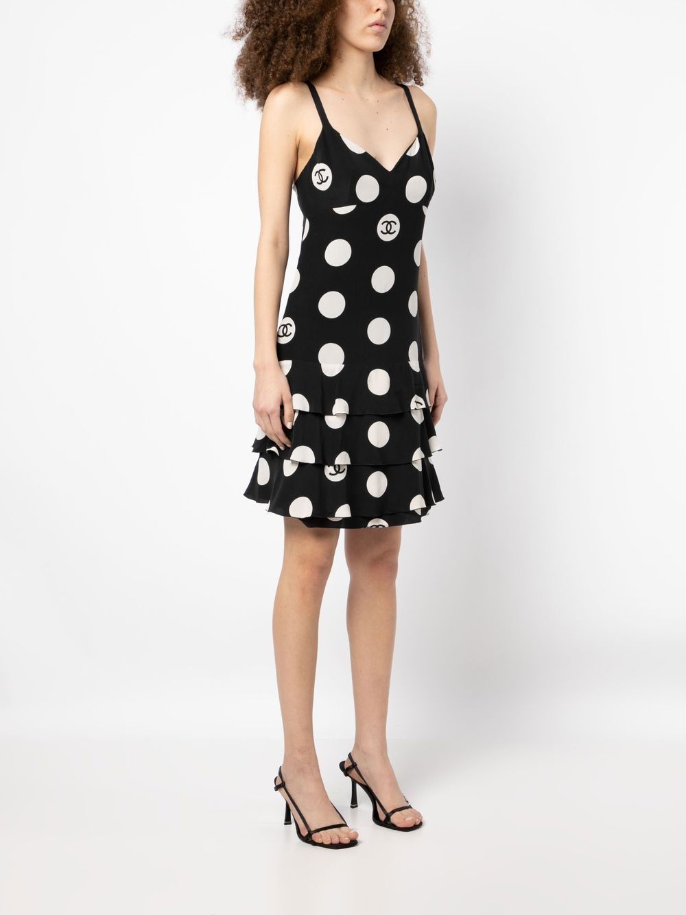 Chanel Pre-owned Logo Polka Dot-Print Dress - Black