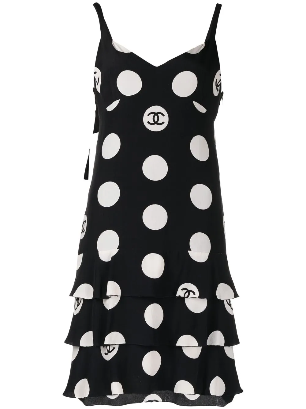 CHANEL Pre-Owned Logo Polka dot-print Dress - Farfetch