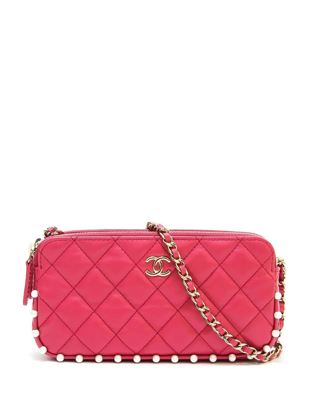 

CHANEL Pre-Owned cartera CC capitonada con detalle de perlas 2020 - Rosado