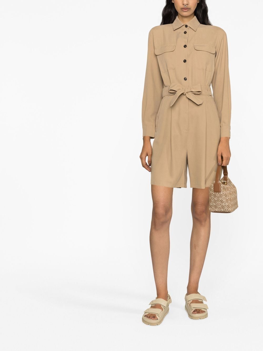 Shop Max Mara Tie-waist Silk Jumpsuit In Neutrals