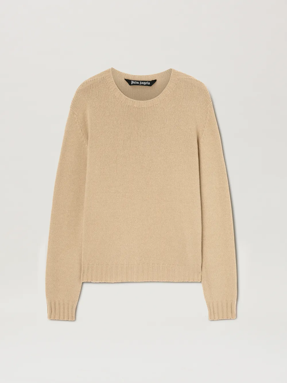 Palm Angels Curved Logo Wool Blend Knit Sweater In Neutrals