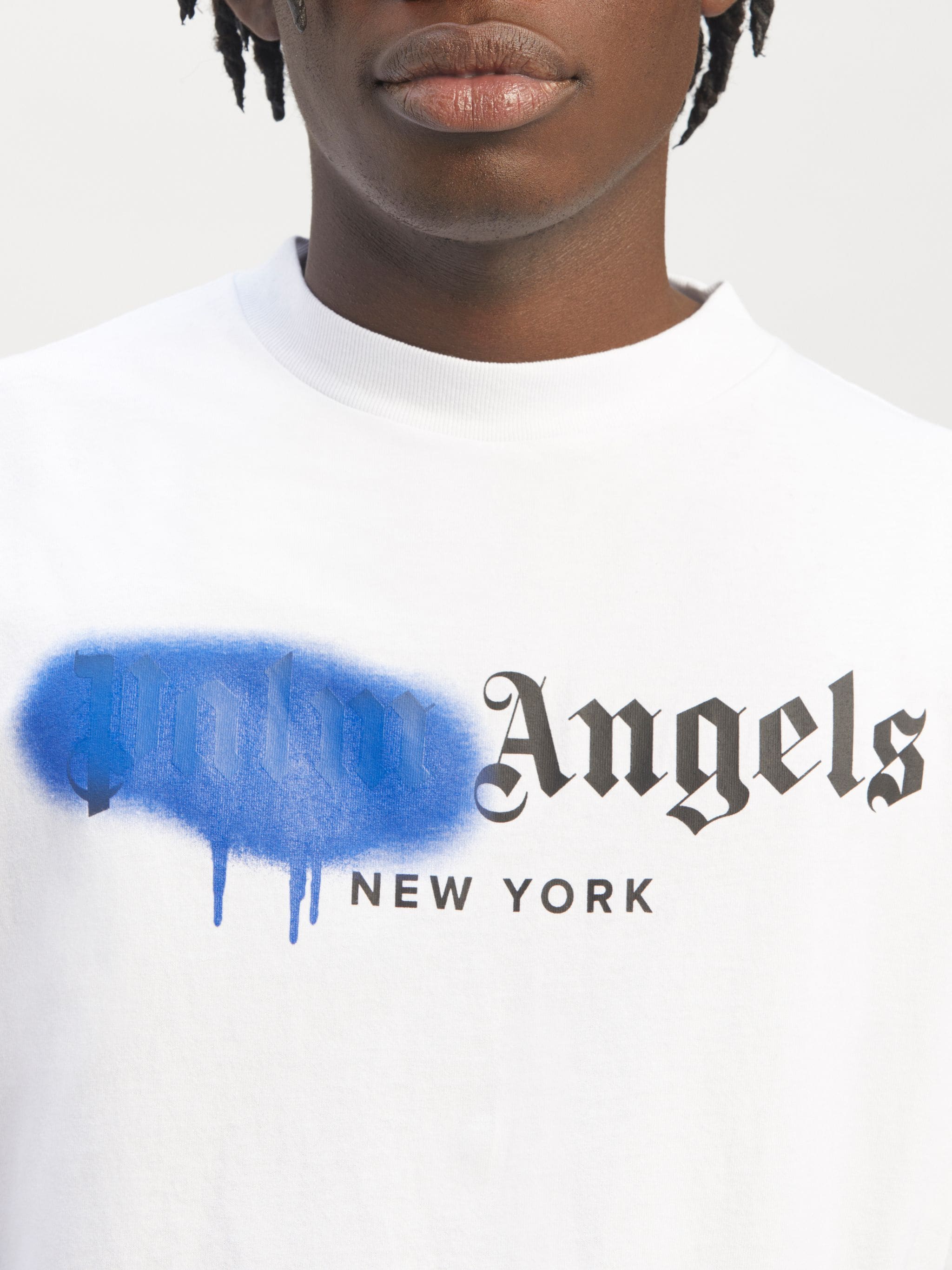 NEW YORK SPRAYED LOGO T-SHIRT in white - Palm Angels® Official