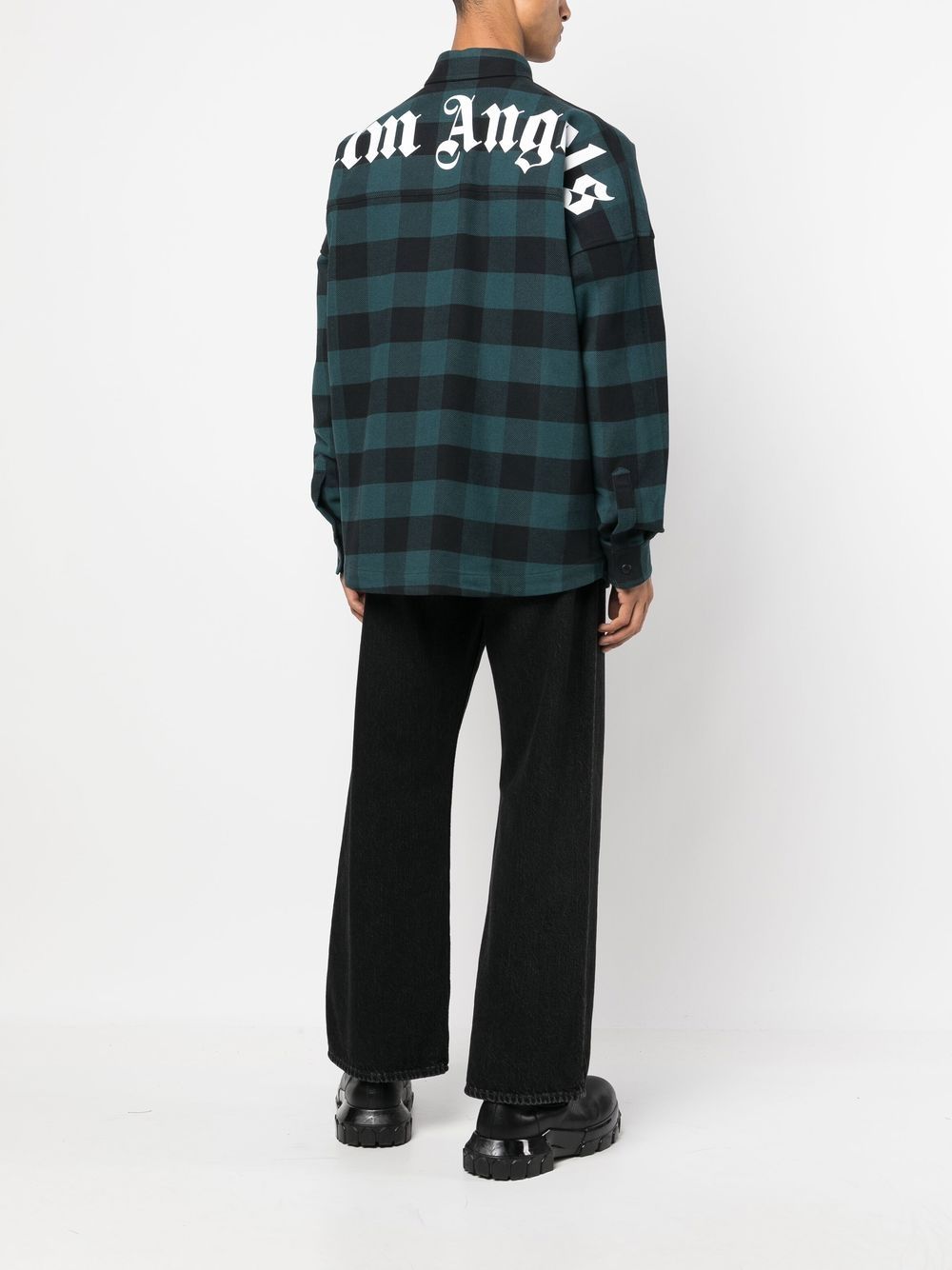 Shop Palm Angels Logo-print Checked Shirt In Green